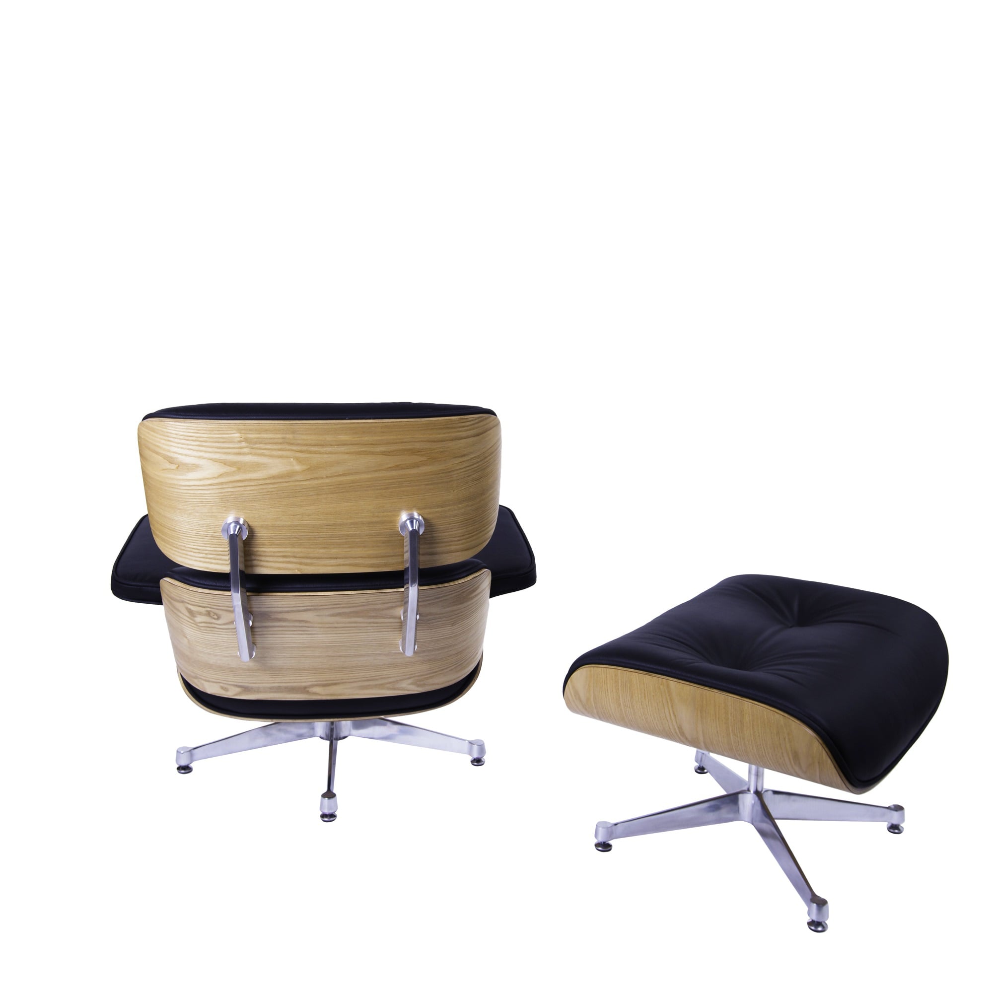 Charles Eames style, Lounge stoel met Hocker EA670 zwart essenhout Gepolijste voet