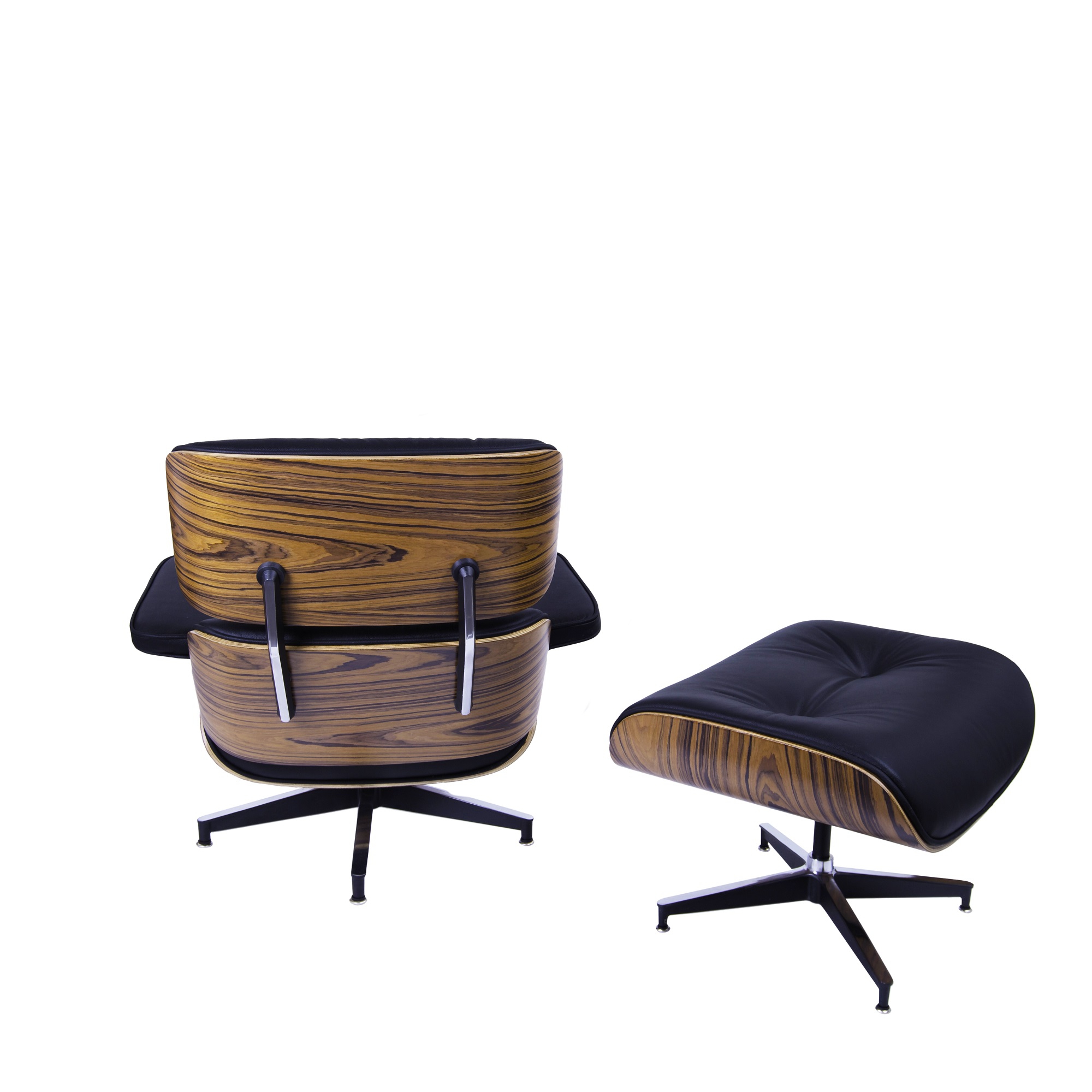 Charles Eames style, Lounge stoel met Hocker EA670 XL zwart Palisander Zwarte base