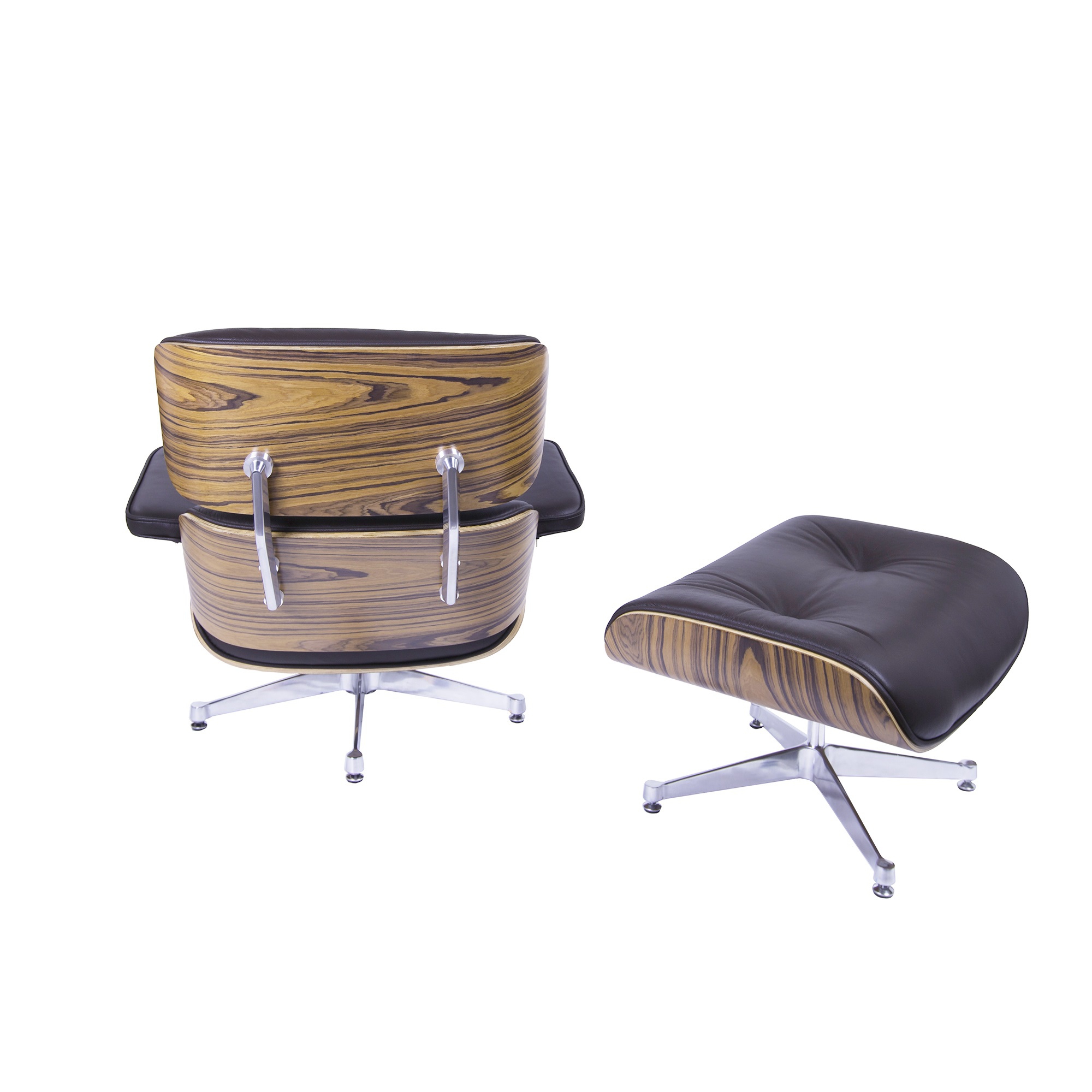 Charles Eames style, Lounge stoel met Hocker EA670 bruin Palisander Gepolijste voet