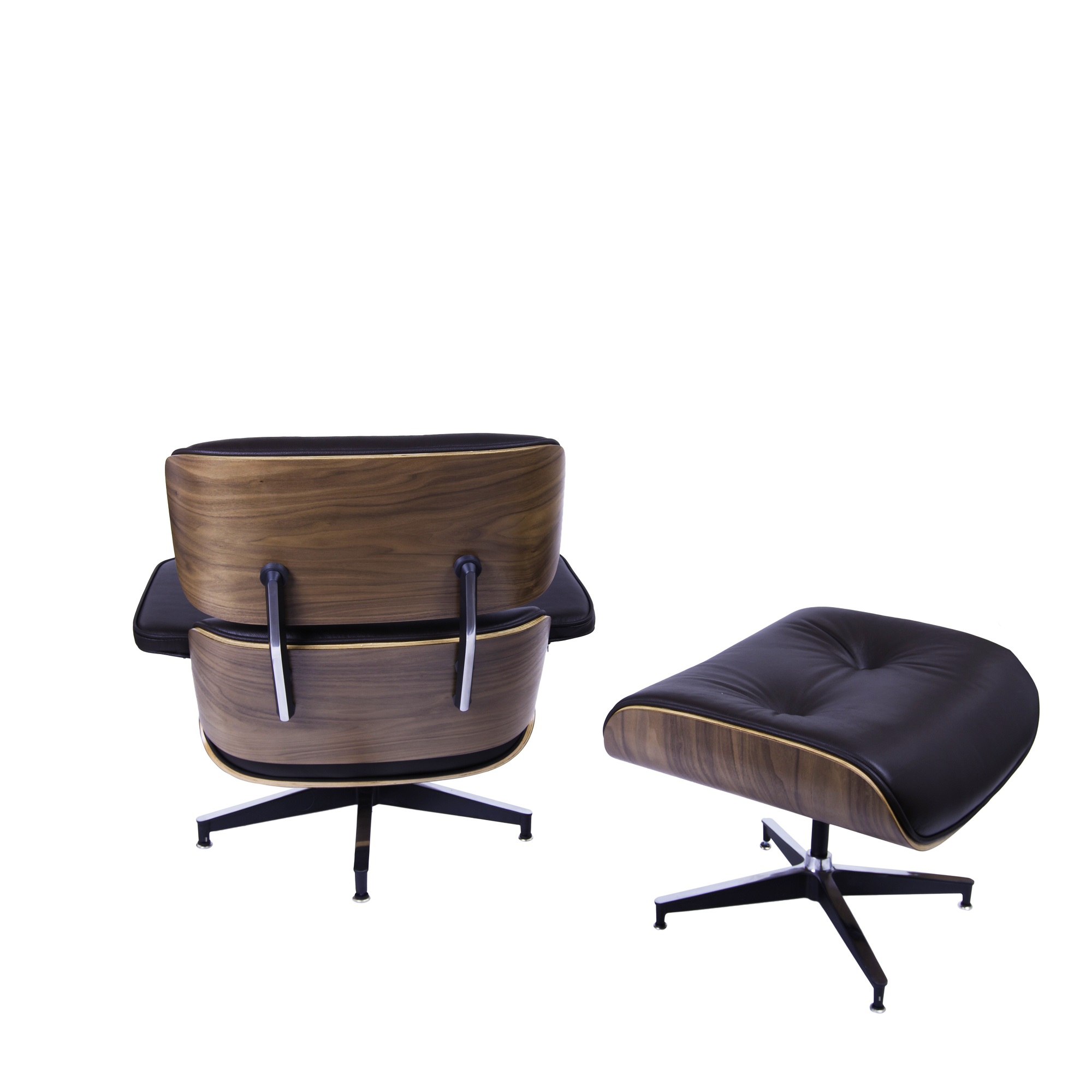 Charles Eames style, Lounge stoel met Hocker EA670 bruin Walnoot Zwarte base