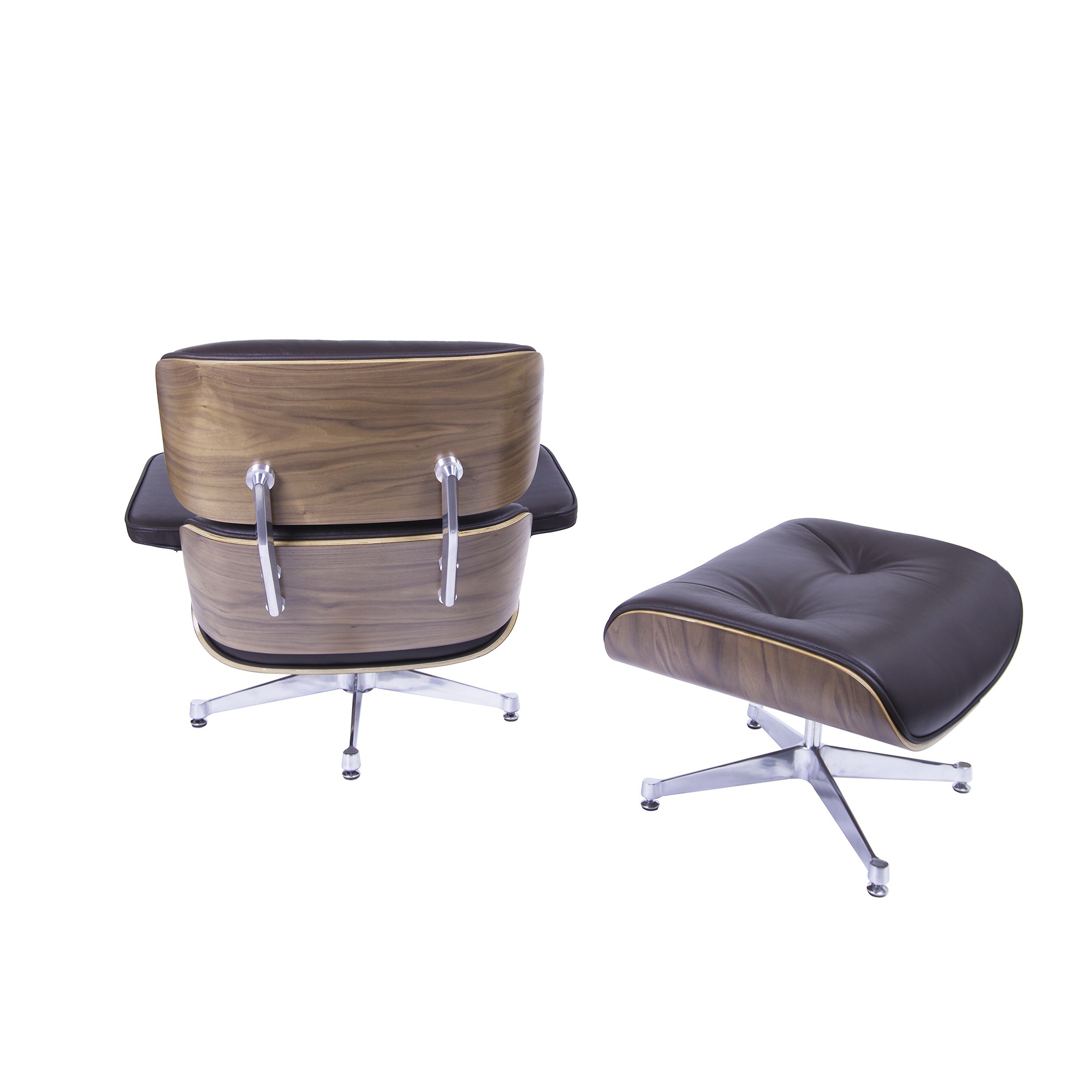 Charles Eames style, Lounge stoel met Hocker EA670 bruin Walnoot Gepolijste voet