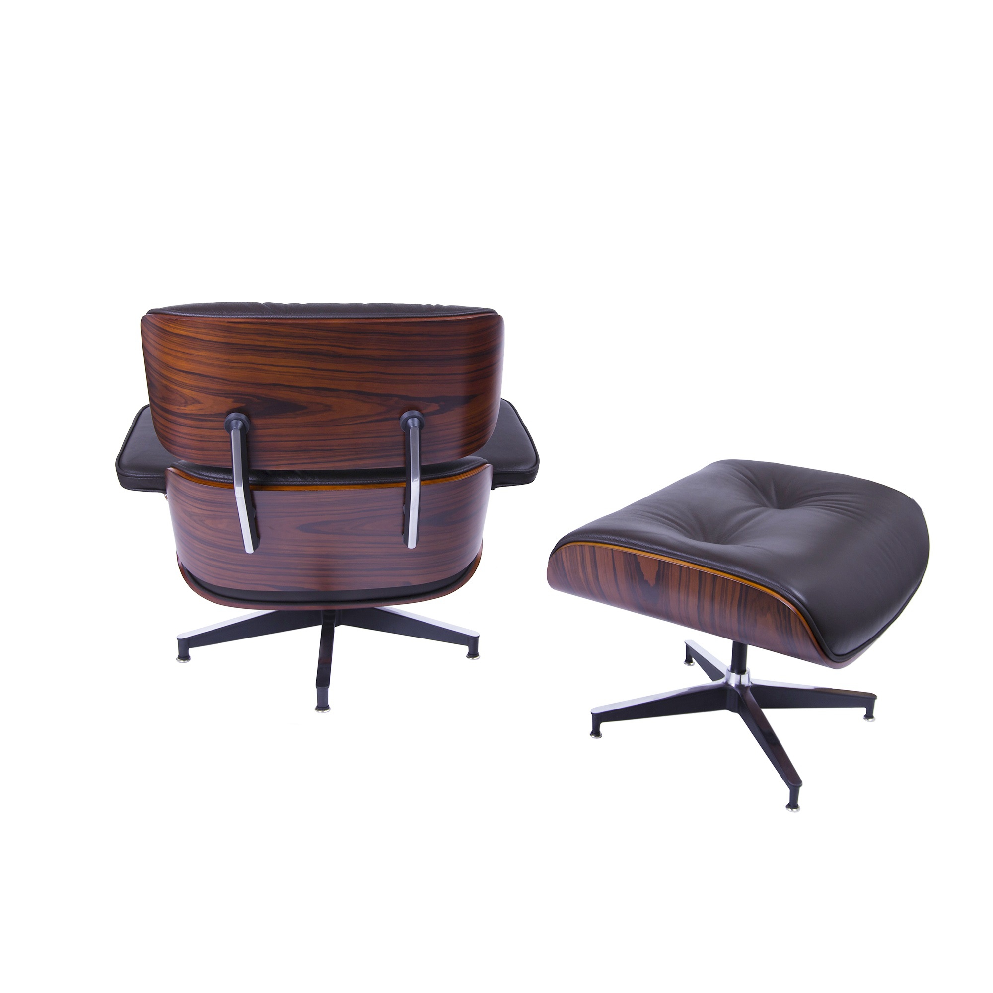 Charles Eames style, Lounge stoel met Hocker EA670 XL bruin Rosewood Zwarte base