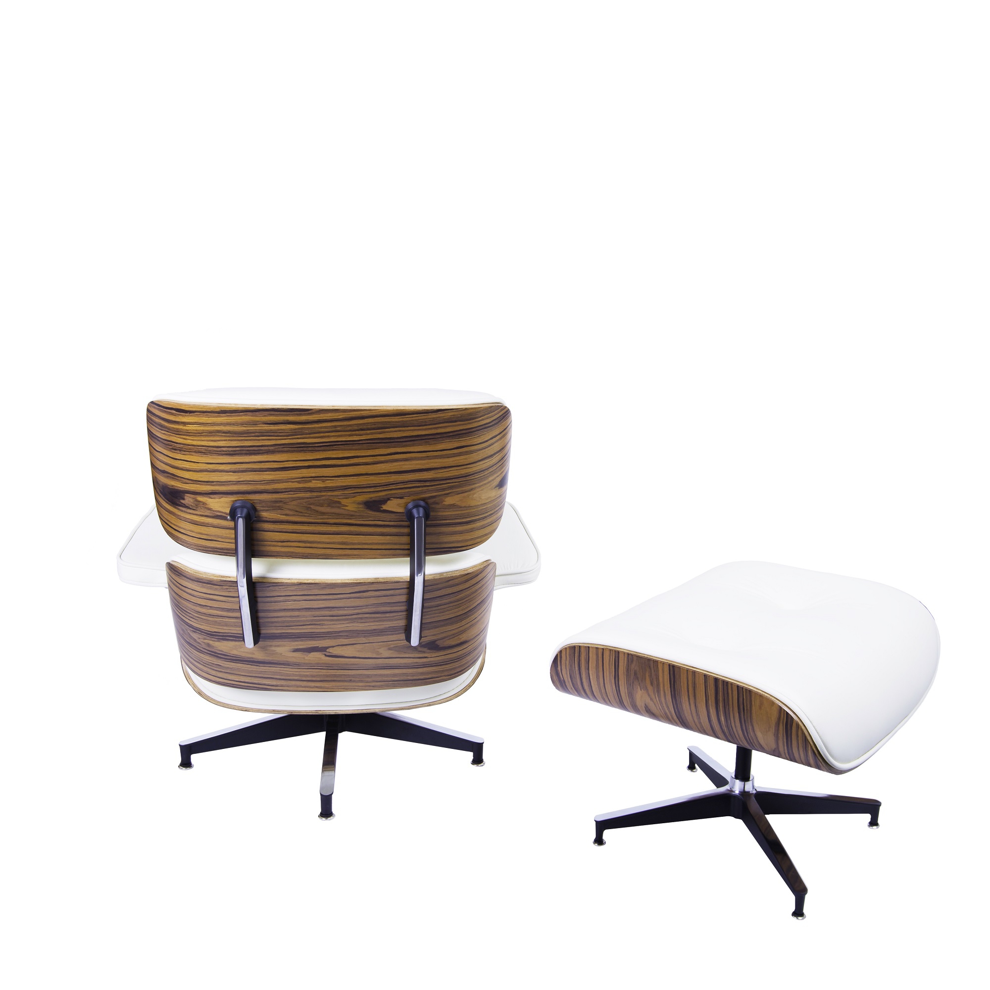 Charles Eames style, Lounge stoel met Hocker EA670 XL creme Palisander Zwarte base