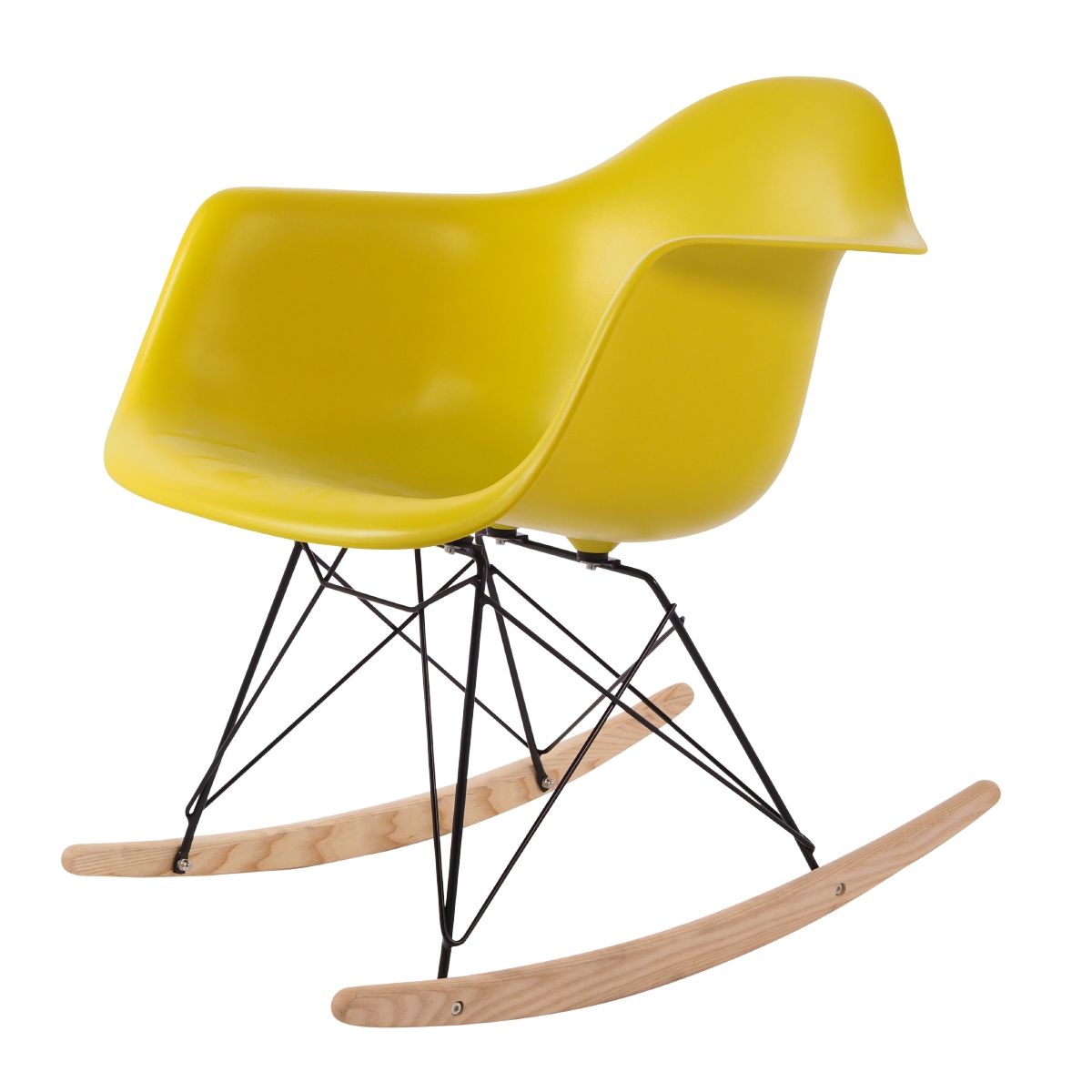 Charles Eames style, Schommelstoel RAR Zwart frame PP mosterd