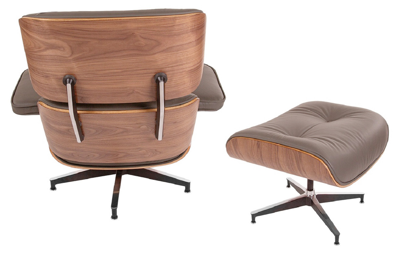 Charles Eames style, Lounge stoel met Hocker EA670 SPECIAL EDITION donkergrijs Walnoot Zwarte base