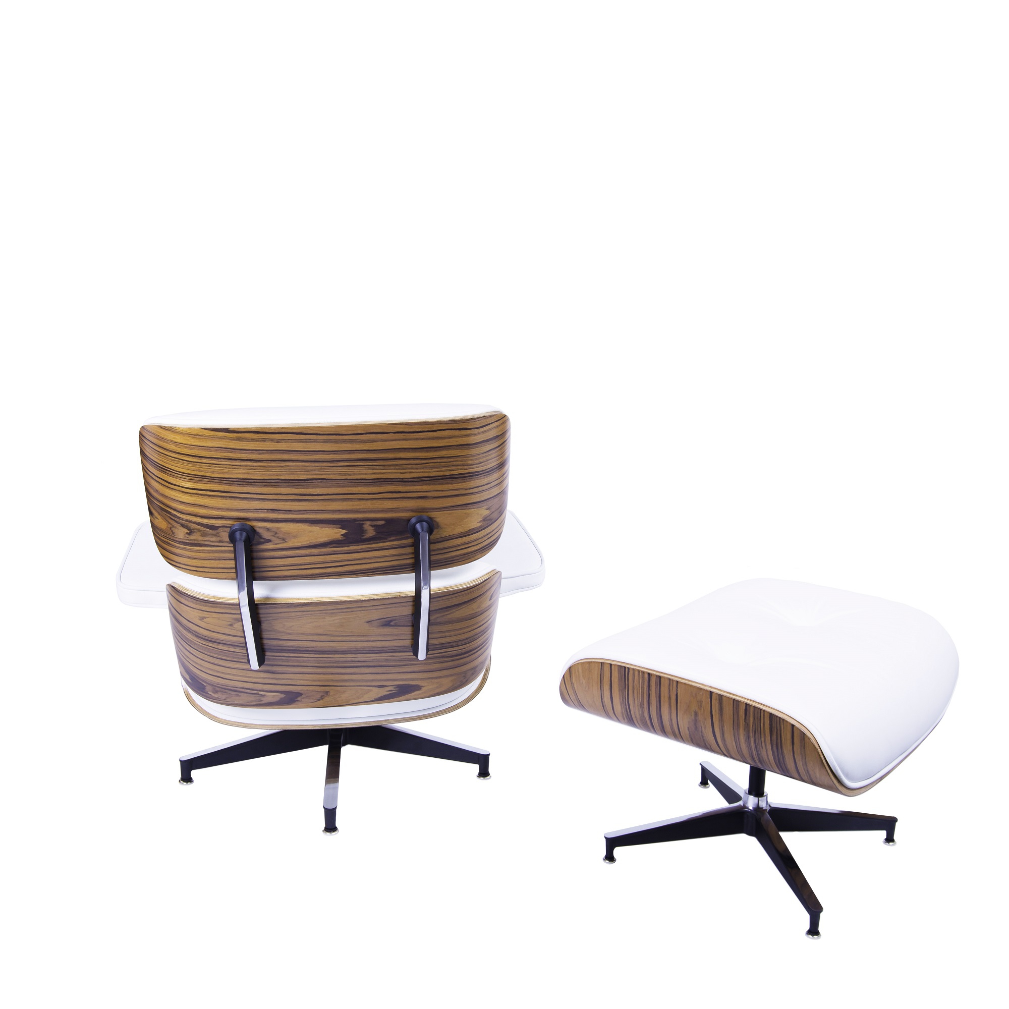 Charles Eames style, Lounge stoel met Hocker EA670 XL wit Palisander Zwarte base