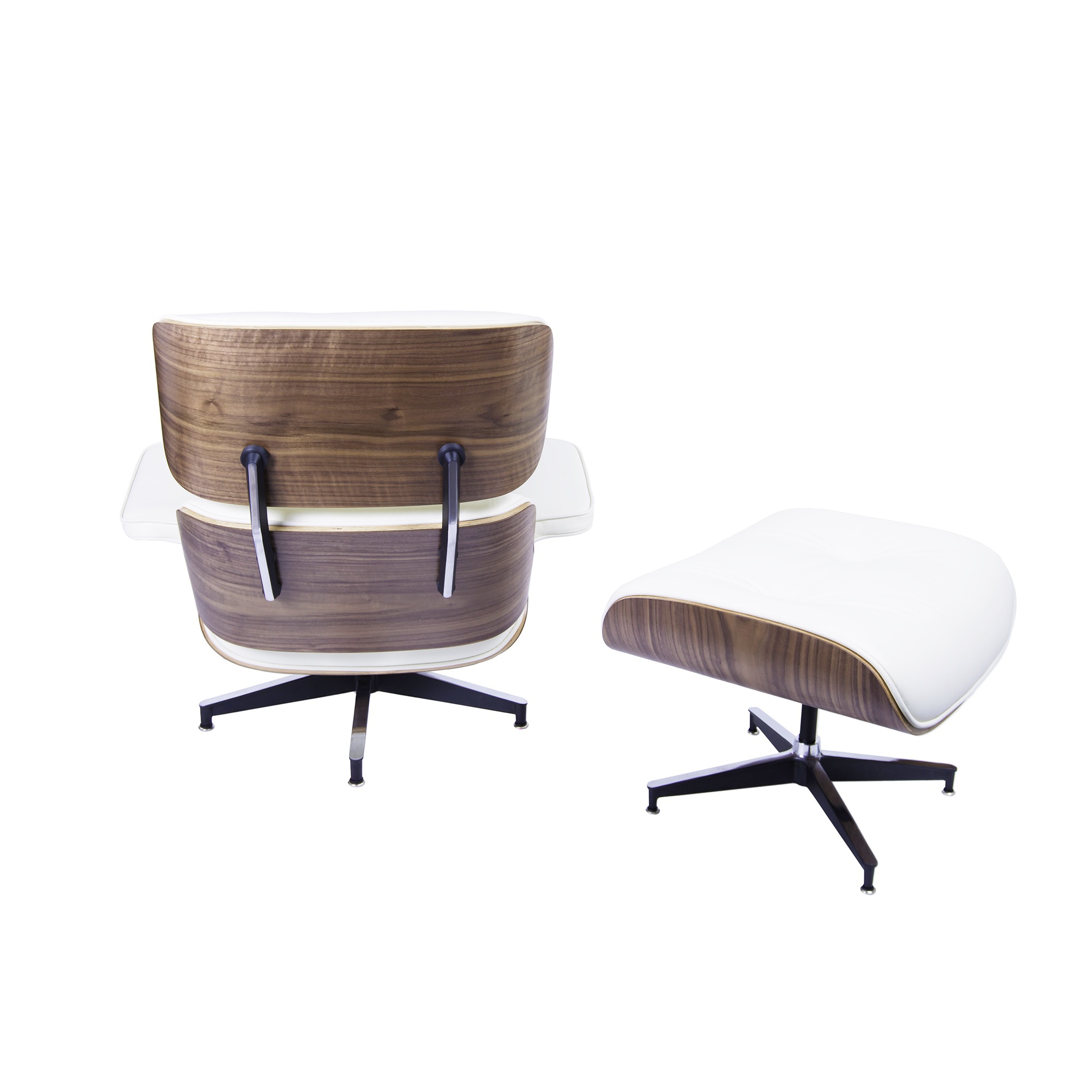 Charles Eames style, Lounge stoel met Hocker EA670 XL creme Walnoot Zwarte base